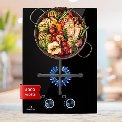 Imagen de Klarstein Encimera Cocina de Gas 2 Quemadores, Placa 4000W para Cocina, Cocinas con Quemador Wok Acero Inoxidable, Fuegos Quemadores Casa