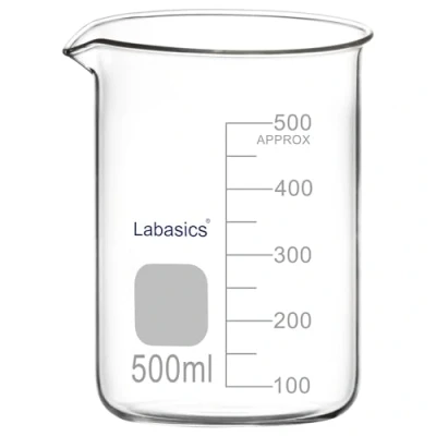 Imagen de Labasics Vaso de Vidrio, 1 Paquete, Forma Baja Graduado Vidrio Borosilicato con Pico Vertedor, 500 ml, Resistencia a Altas Temperaturas, Uso en Laboratorio