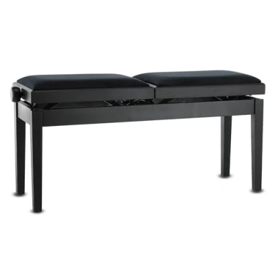 Imagen de GEWA Pianobank Deluxe Double (Banco Doble, Ajuste Suave de la Altura Mediante un preciso Mecanismo Tijera, Madera Maciza Calidad, Duradero y Robusto, Alta Carga Rotura), Negro Mate