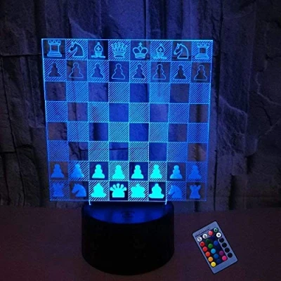 Imagen de Ilusión óptica 3D Ajedrez Luz de Noche 16 Colores que Cambian Control Remoto USB Poder Touch Switch Decor Lámpara LED Mesa Niños Juguetes Cumpleaños Navidad Regalo