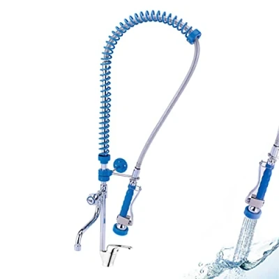 Imagen de GOLDMAN SERVICE. Grifo Monomando Industrial Extensible Rociador Azul para fregadero de cocina Hostelería + Alcachofa Flexo Pulverizadora Caño alto.