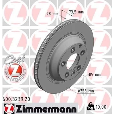 Imagen de ZIMMERMANN COAT Z 600.3239.20 Disco de freno 358 28 7/5 5 130 ventilación externa revestido altamente carbonizado PORSCHE: Cayenne