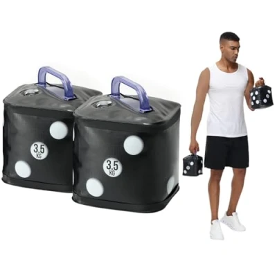Imagen de DEIRIS Mancuernas de Viaje, Juego Agua 5/7/10 kg, Plegables y Ajustables, Equipo Fitness Portátil para Entrenamiento Fuerza (Negro: 7kg por par)