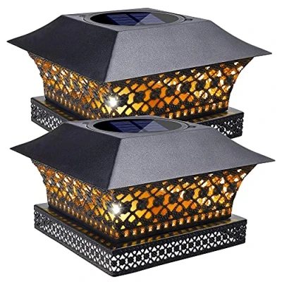 Imagen de Siedinlar Luz Solar Exterior Jardin de Tapa Poste LED Metal Impermeable para Jardín Valla Patio 4x4 5x5 6x6 pulgadas Postes madera (2 Piezas)