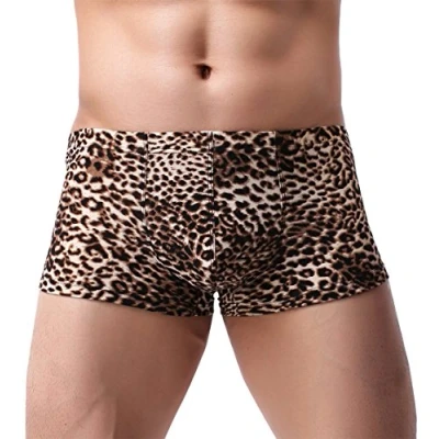 Imagen de Aieoe Calzoncillos tipo bóxer para hombre, estilo retro, estampado de leopardo, color amarillo, marrón, M/L