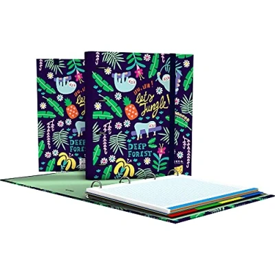 Imagen de Grafoplás 88102635. Carpeta de 4 Anillas, A4, Recambio Hojas Cuadricula 5x5, Separadores, Sobre Transparente, Lomo Curvo, Carpebook, Colección Elena Corredoira, Jungle