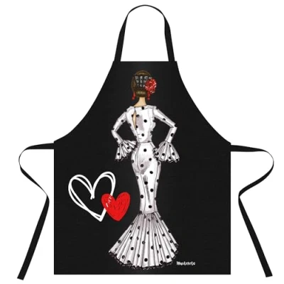 Imagen de IllustrArte Delantales de cocina lavables y cómodos con diseño flamenca vestido Blanco.