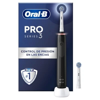 Imagen de Oral B Pro 3 3000 Cepillo de Dientes Eléctrico con Mango Recargable y 2 Cabezales, Diseñado Por Braun Blanco Negro