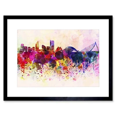 Imagen de Wee Blue Coo Painting Cityscape Paint Splash Skyline Valencia Lámina Enmarcada 12 x 16 Pulgadas