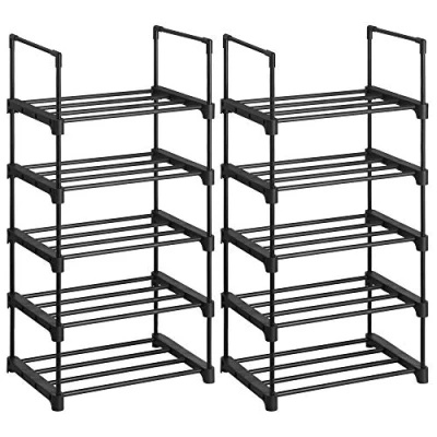 Imagen de SONGMICS Estante Zapatero, para Zapatos, Juego de 2, 5 Niveles, Metal, Apilable, Ahorra Espacio, Almacenaje Zapato, Multifuncional, el Pasillo, Dormitorio, Sala Estar, Negro LSA055B02