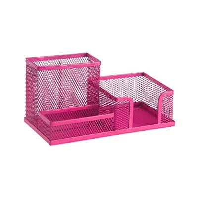 Imagen de Leviatan Desk Organiser Office Tray with Pen Holder and Memo Metal Mesh 205 x 103 98 mm Pink