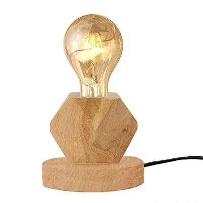 Imagen de ChaoZan lámpara de escritorio madera E27 geometría Lampara Noche Retro Sencillez Mesa cable con interruptor para Dormitorio Sala Estar comedor Hogar estudio cafetería bar oficina