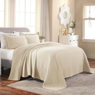 Imagen de Superior Colcha de medallón con Fundas Almohada, Algodón, Crema, Matrimonio