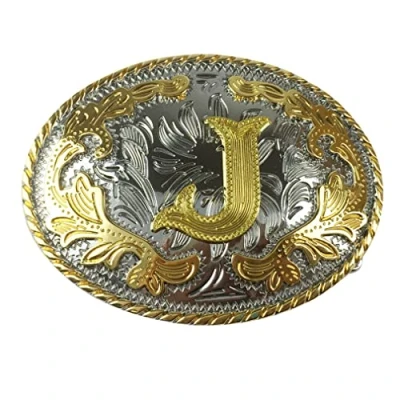Imagen de DT letras del alfabeto con iniciales doradas, hebilla de cinturón vaquero 3D, regalo para amigos y familiares, Navidad, día padre, boda, aniversario, j, Large