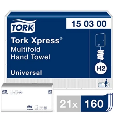 Imagen de Tork Xpress Multifold Paper Hand Towels 150300 H2 Universal Folded for Dispenser Large, Economic, 2 Ply, White 21 x 160 Sheets