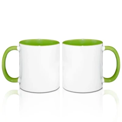 Imagen de MR.R Tazas de café en blanco sublimación 325 ml, taza blanca con color verde interior y asa, juego 2