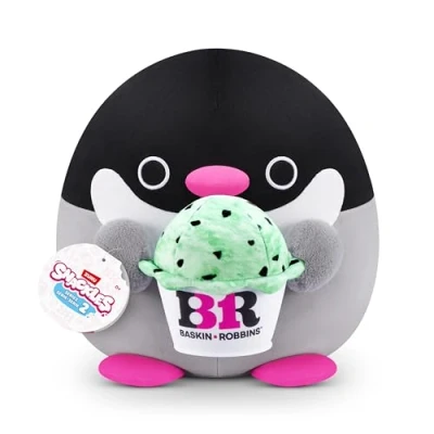 Imagen de Snackles Serie 2 de 20 cm ZURU muñeco blandito y achuchable Peluche con Accesorio Snack Marca Licencia, Penguin (Baskin Robbin)