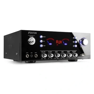 Imagen de Fenton AV120FM Amplificador estéreo de Alta fidelidad (2 x 60 W, RMS (8 ohmios), impedancia: 4/8 ohmios, Bluetooth, USB, Radio FM, Pantalla Digital, Echo/Bass/Treble, Color Negro