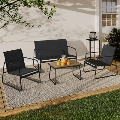 Imagen de MALAGA Conjunto de muebles bajos jardín 4 plazas con sofá, sillones y mesa madera negro