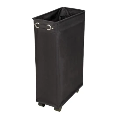 Imagen de WENKO Cesto para la ropa sucia estrecho Corno negro WENKO, robusto cubo colada con cuatro ruedas, poliéster 100 %, capacidad 43 L, (anchura x altura profundidad): 18,5 60 40 cm