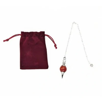 Imagen de Piedra Preciosa, péndulo de Cristal, Cristal esférica Vintage para Radiestesia, Chakra Reiki Adivinación Meditación Wicca (Ágata roja)