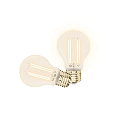 Imagen de Trust Smart Home WiFi Bombilla LED Inteligente E27, Filamento, Regulable, Compatible con Alexa y Google Nest, de Luz Blanca Cálida a Fría, 1800K 2700K, Pack 2, Ambiente Blanco Cálido