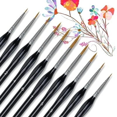 Imagen de Skaaisont 10 Piezas Pinceles Miniaturas, Negro Triangular con Mango Pintura Acrilica de Madera para Acrílico, Acuarela, Óleo, a Escala, Dibujo Lineal y Nail Art