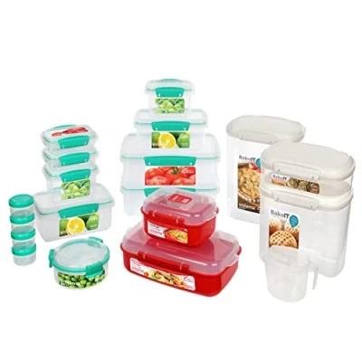 Imagen de Sistema kit de botes cocina almacenaje 18 recipientes para guardar alimentos Fiambreras, comidas preparadas, en despensa, vaporeras microondas, etc. Sin BPA
