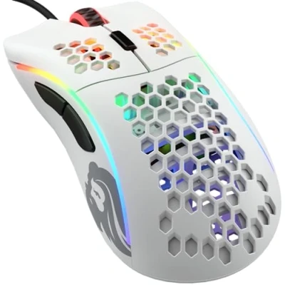 Imagen de Glorious gaming Model D Ratón con cable 68 g superligero, diseño colmena, RGB, ergonómico, sensor Pixart 3360, switches de Omron, deslizadores PTFE, 6 botones Blanco mate