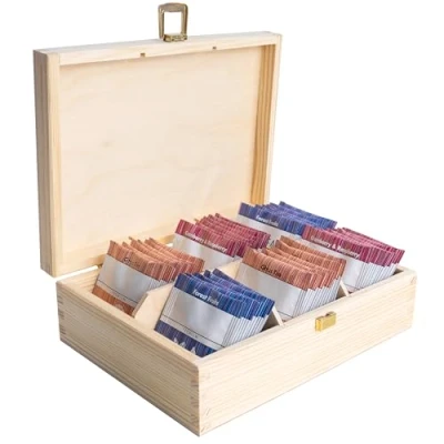 Imagen de Creative DECO Caja para Té en Bolsitas Madera Infusiones 6 Compartimentos 21x16x7cm (+/ 0,5cm) Varias Medidas Disponibles con Tapa y Cerradura Decoupage, Decoración Almacenaje Navidad
