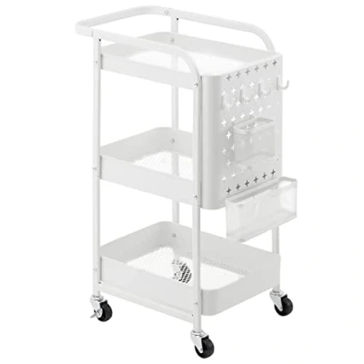 Imagen de Marca Amazon Movian Carro de 3 niveles con cestas y ganchos, Blanco