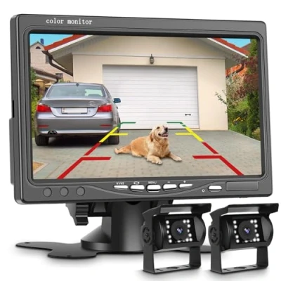 Imagen de Camara Trasera Camion Podofo Cámaras de Marcha Atrás Resistente al Agua 7 Pulgadas TFT LCD Monitor + 2 x Visión IR LED Nocturna para Camiones Bus RV