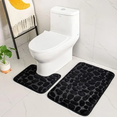 Imagen de ele ELEOPTION Alfombrilla de Baño Antideslizante, Alfombra Súper Absorbente Agua, Espuma Viscoelástica Cómoda y Transpirable (Negro)