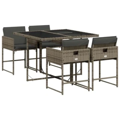 Imagen de vidaXL Set de Comedor Jardín con Cojines 5 pzas, Mesa y Sillas, Sillones Relax, Asientos para Patio Terraza, Ratán Sintético Gris