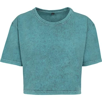 Imagen de Build Your Brand Ladies Acid Washed Cropped tee Camiseta, Mujer, Teal Black, XS