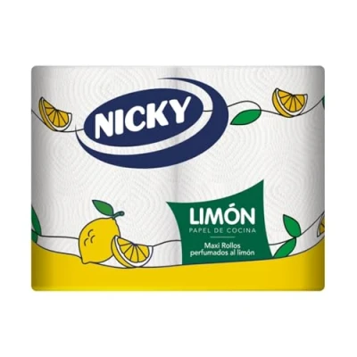 Imagen de Nicky Limón Papel de Cocina, 2 Rollos, Hojas Capas, 100 por Rollo, Súper Absorbente Perfumado al Limón, 100% Certificado Fsc