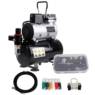 Imagen de Timbertech ABPST08K compresor de aerógrafo completo con ventilador refrigeración actualizado, mini pistola y accesorios