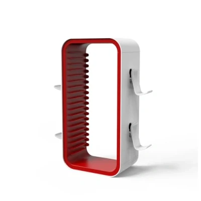 Imagen de Redlution Torre de almacenamiento juegos para PS5/PS4/Xbox One/Xbox 360/Xbox Series X/S/Switch, organizador discos Blu Ray, almacena 18 juegos, con 4 soportes controlador (rojo)