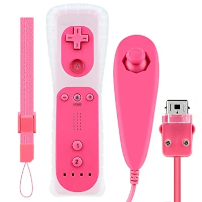 Imagen de OSTENT Control remoto con sensor de movimiento + Combo Nunchuck cable Compatible para consola Nintendo Wii Color rosa