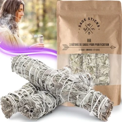 Imagen de Salvia Blanca de Purificación 16 cm X3 para Quemar + E Book Elimina Las Energías Negativas Favorece la Meditación [Satisfacción o Reembolso]