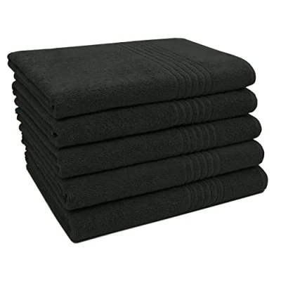 Imagen de ZOLLNER 5 Toallas de Ducha 100% algodón, 70x140 cm, Negras, Rizo