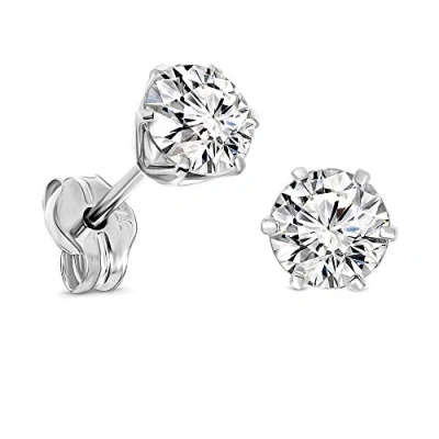Imagen de Miore pendientes de presion con 6 garras rubí/zafiro/zirconita/esmeralda en oro blanco 9 kt 375 (clear)