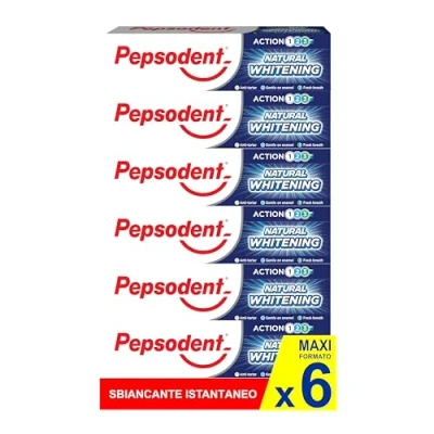 Imagen de Pepsodent Pasta de dientes blanqueadora natural con flúor y calcio para más blancos en una semana, 75 ml (6 x ml)