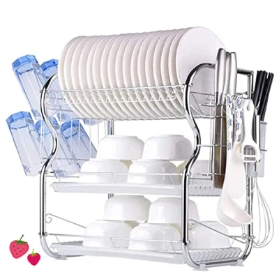 Imagen de HUOLE escurridor de Platos Cocina Extensible Escurreplatos Cubiertos Rejilla Bandeja Goteo Secaplatos Soportes para con Soporte