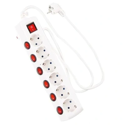Imagen de Base múltiple de 6 Tomas con interruptores Individuales, protección Infantil, regleta Cable 1,5 m