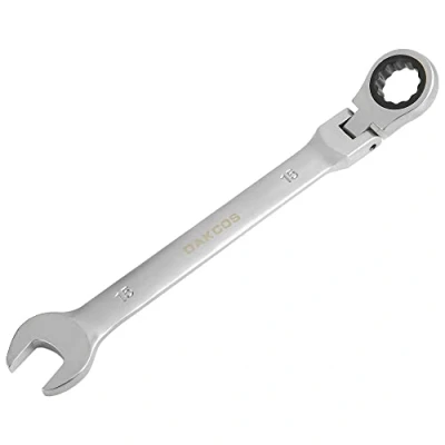 Imagen de DAKCOS Llave fija con carraca 15mm de trinquete articulada combinada cabeza flexible 180 Grados, Cr V