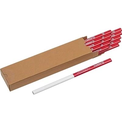 Imagen de Meister 9446700 Juego de lápices carpintero (15 piezas, 240 mm longitud, forma ovalada, dureza media, ideal para dibujar y marcar), color rojo blanco