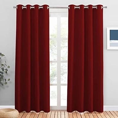 Imagen de PONY DANCE Cortinas de Salon Termicas Aislantes Frio y Calor Opacas con Ojales Dormitorio Matrimonio 2 Piezas, 132x210 cm, Rojo