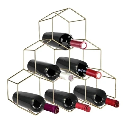 Imagen de Premier Housewares Vertex Botellero para 6 Botellas de Vino (bañado en Oro), Metal, Dorado, 15 x 38 36.5 cm
