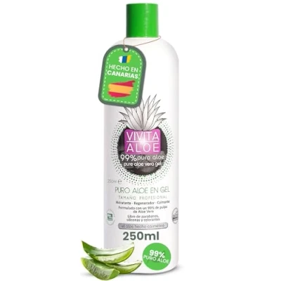 Imagen de ALOE VERA PURO GEL Hecho 100% en Canarias Procesado Frío Hidrata y Calma la Piel Pelo Natural + Vegano Aftersun, Depilación, Afeitado Quemaduras (250ml)
